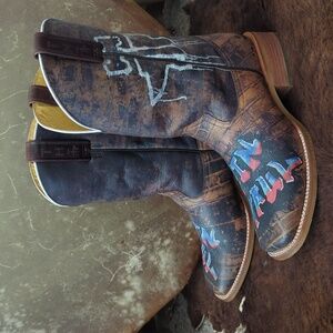TIN HAUL Men's "Tagged" square toe brown leather cowboy western boots sz 11.5D